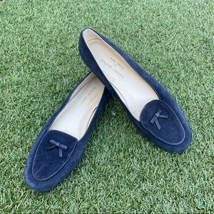 Bergdorf Goodman Blue suede Belgian loaders